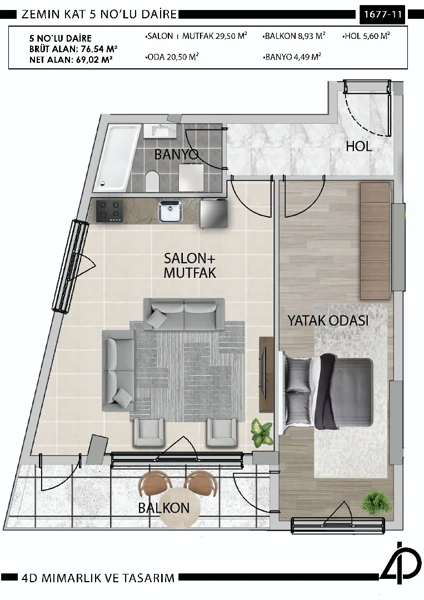 Daire 5 5 NO'LU DAİRE daire planı