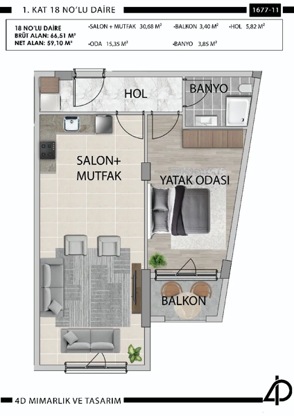 Daire 18 18 NO'LU DAİRE daire planı