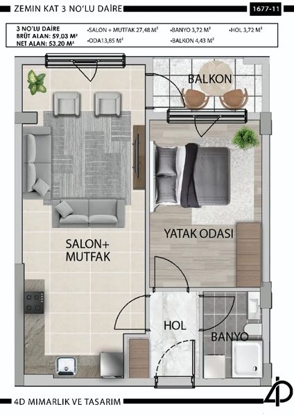 Daire 3 3 NO'LU DAİRE daire planı