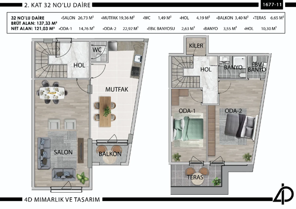 Daire 32 32 NO'LU DAİRE daire planı