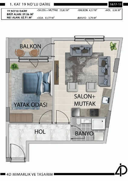 Daire 19 19 NO'LU DAİRE daire planı