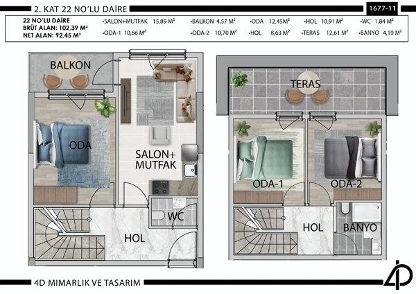 Daire 22 22 NO'LU DAİRE daire planı