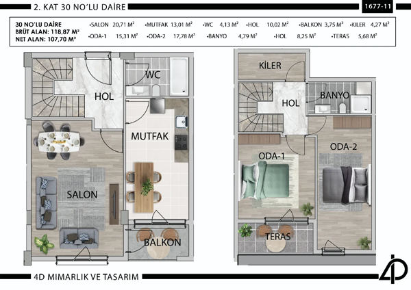 Daire 30 30 NO'LU DAİRE daire planı