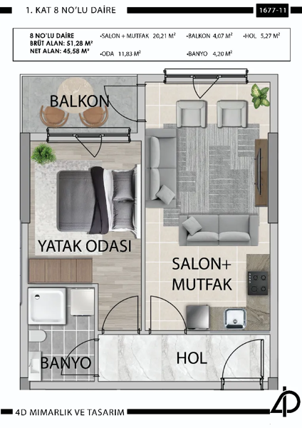 Daire 8 8 NO'LU DAİRE daire planı