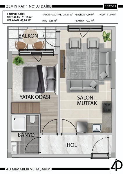 Daire 1 1 NO'LU DAİRE daire planı