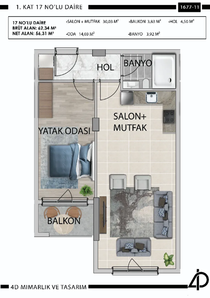 Daire 17 17 NO'LU DAİRE daire planı