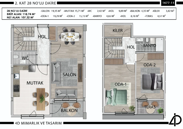 Daire 28 28 NO'LU DAİRE daire planı