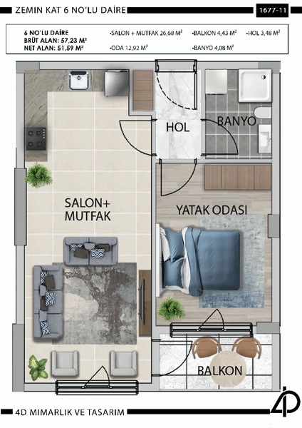 Daire 6 6 NO'LU DAİRE daire planı