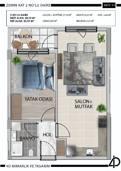 Daire 2 2 NO'LU DAİRE daire planı