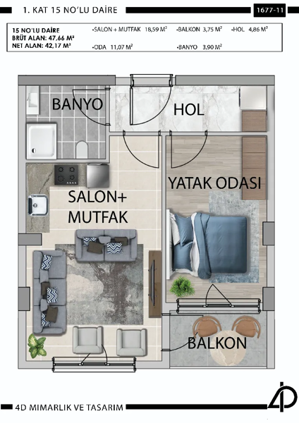 Daire 15 15 NO'LU DAİRE daire planı