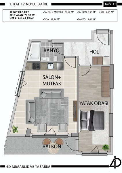 Daire 12 12 NO'LU DAİRE daire planı