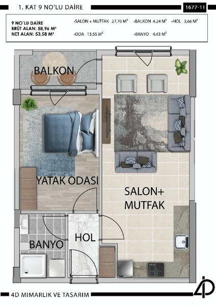 Daire 9 9 NO'LU DAİRE daire planı