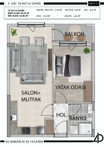 Daire 10 10 NO'LU DAİRE daire planı