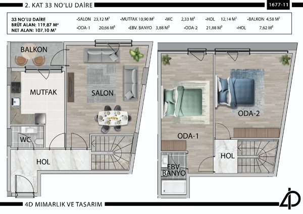 Daire 33 33 NO'LU DAİRE daire planı