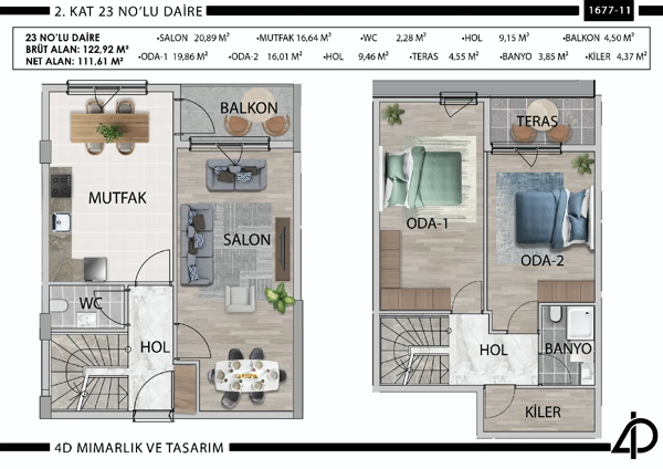 Daire 23 23 NO'LU DAİRE daire planı