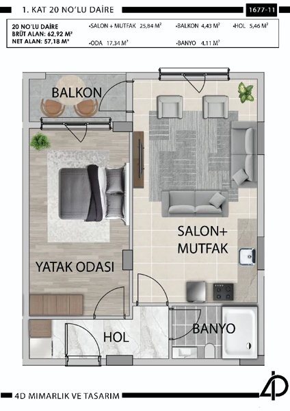 Daire 20 20 NO'LU DAİRE daire planı