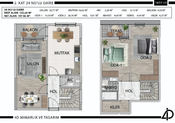Daire 24 24 NO'LU DAİRE daire planı