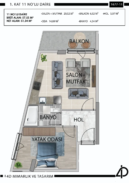 Daire 11 11 NO'LU DAİRE daire planı