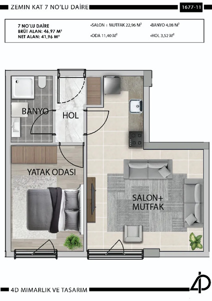 Daire 7 7 NO'LU DAİRE daire planı