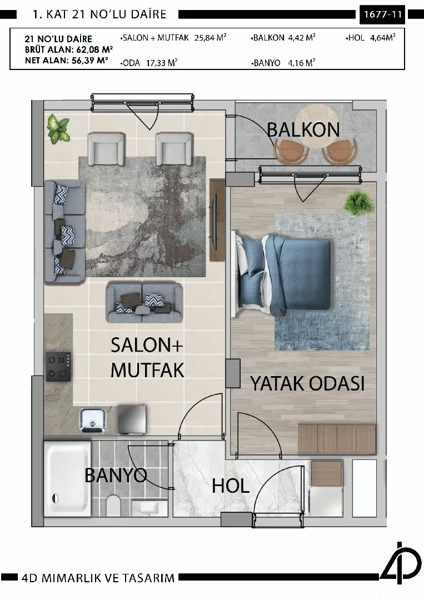 Daire 21 21 NO'LU DAİRE daire planı