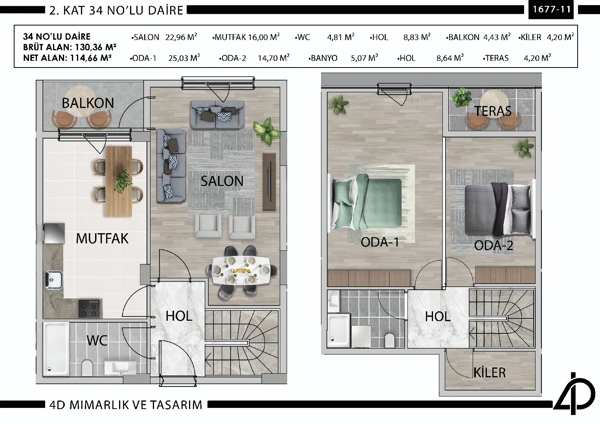 Daire 34 34 NO'LU DAİRE daire planı